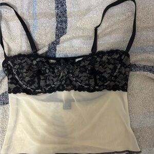 White Fox Boutique Black and Cream Lace Top